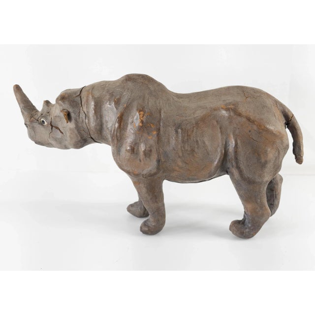 Shabby Chic Great Decorative Leather Rhinoceros With Glass Eyes For Sale - Image 3 of 12