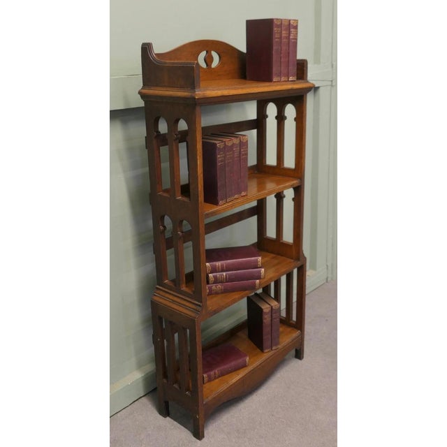 Art and Crafts Open Front Bookcase in Golden Oak, 1880 For Sale - Image 6 of 8