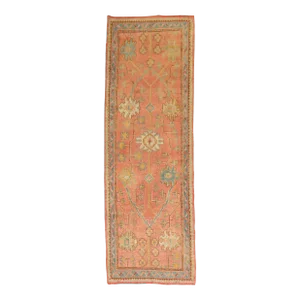Orange Antique Turkish Oushak Runner, 3'3'' X 9'8''