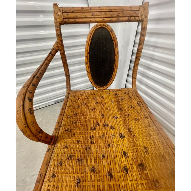 Mid-Century Bohemian Burnt Rattan Daybed Bench With Authentic Hand-Woven Cane Seat For Sale - Image 12 of 18