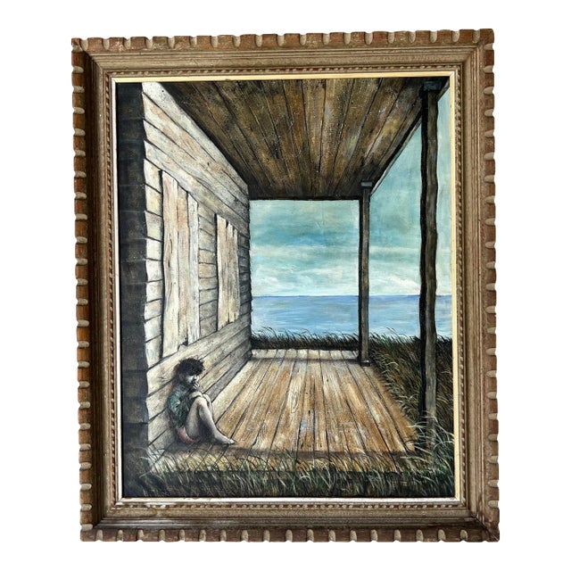 70's Vintage Impressionist Figurative Landscape Oil Painting, Signed For Sale