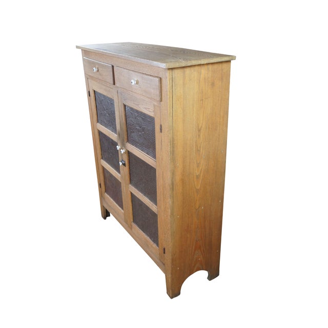 Antique Early American Country Farmhouse pie safe / cupboard / jelly cabinet, kitchen pantry. Made of oak featuring...