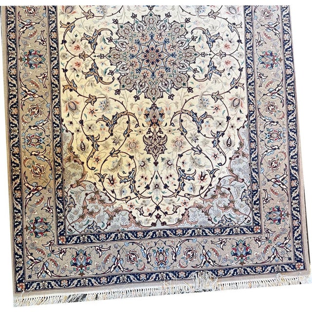 Vintage Super Quality Silk & Wool on SilK 500 Kpsi Signed Persian Isfahan Rug For Sale In Los Angeles - Image 6 of 6