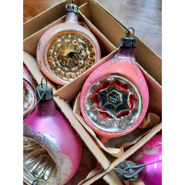 Christmas Box Pink Mercury Glass Ornaments Set 12 For Sale - Image 9 of 13