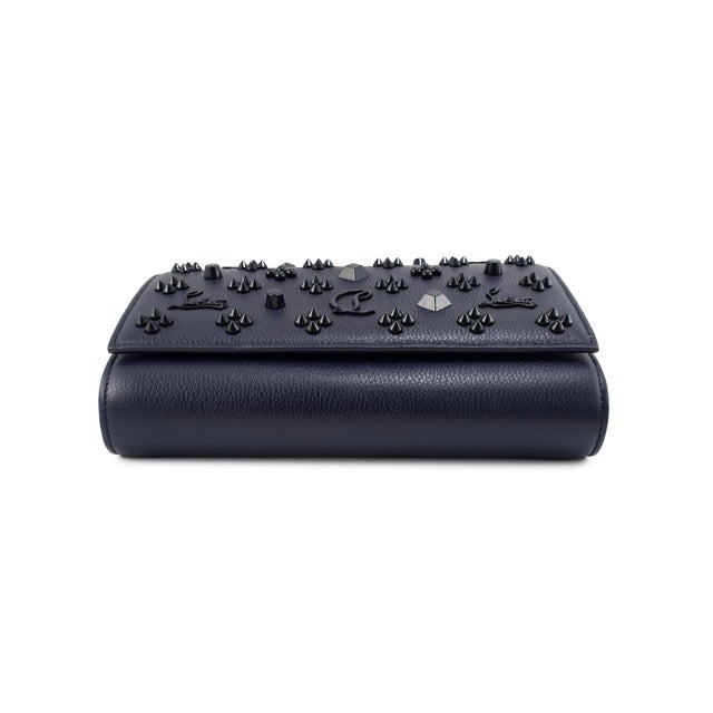 Animal Skin Christian Louboutin Paloma Navy Leather Spike Gold Hardware Crossbody Clutch Bag For Sale - Image 7 of 12