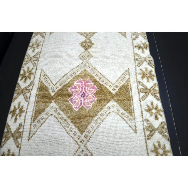 Antique White Vintage Turkish Traditional White Runner Rug 12 Ft For Sale - Image 8 of 11