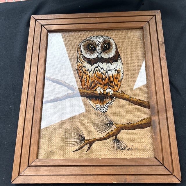 Mid-Century Modern Mid-Century Original Ronald Moore Owl Painting on Glass For Sale - Image 3 of 5
