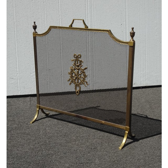 French Vintage French Louis XVI Style Brass Fireplace Screen Maison Jansen Style For Sale - Image 3 of 14