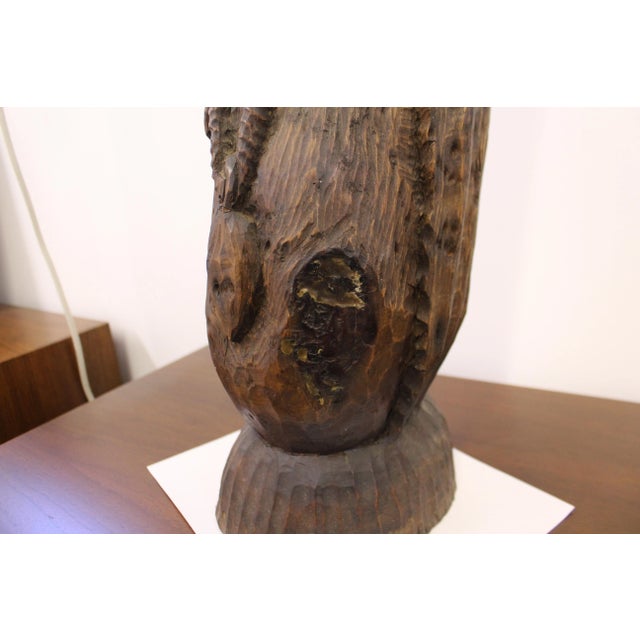 Brown Vintage African Tribal Hand-Carved Wood Head Bust Sculpture For Sale - Image 8 of 13