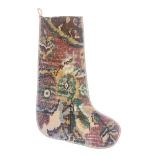 Multicolor Vintage Kilim Christmas Stocking, Burgundy & Forest Green Wool, 12.6 X 18.1 in – Rare One of a Kind Boho Decor For Sale