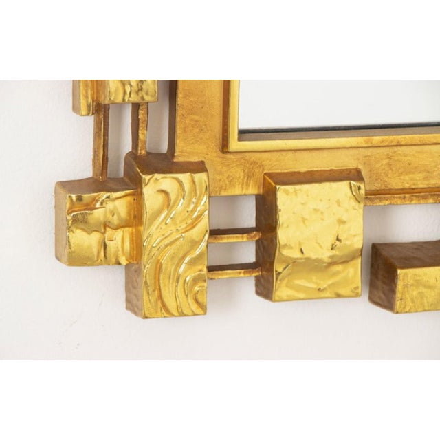 Plastic Mid-Century Brutalist Gold Leaf Gilt Mirror from Syrocco, New York, 1970 For Sale - Image 7 of 9