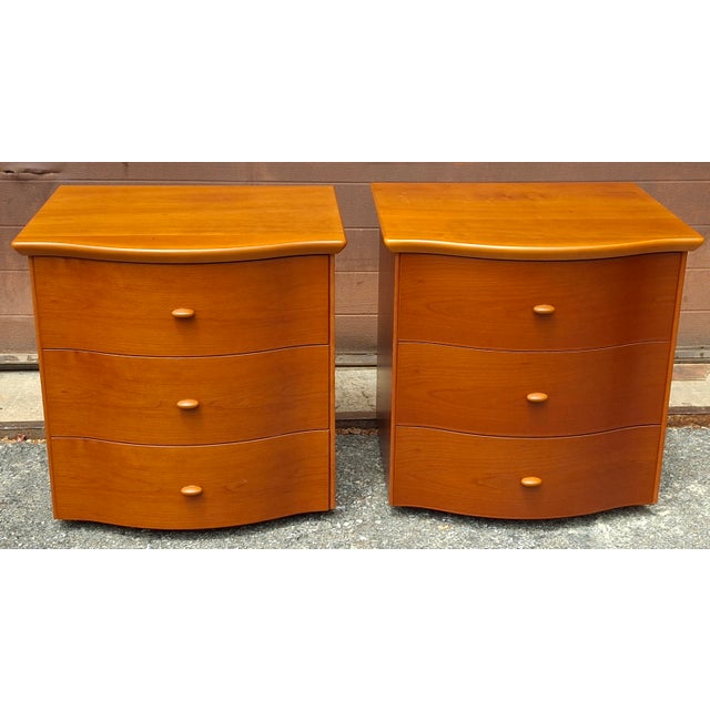 Late 20th Century Pair Scandinavian Modern Style Italian Cherry Bedside Chests of Drawers For Sale - Image 4 of 13