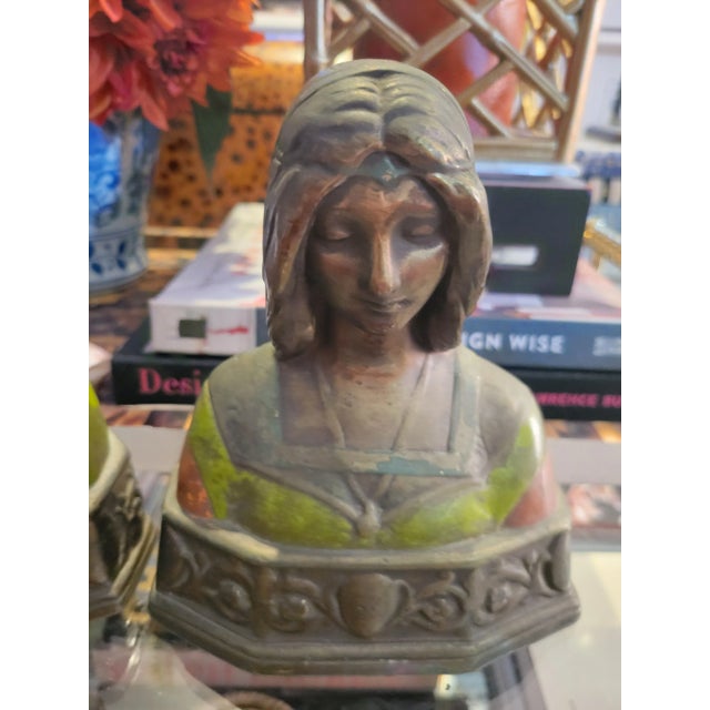 Bronze Vintage Dante & Beatrice Pompeian Bronze Colored Bookend Statues- a Pair For Sale - Image 8 of 9