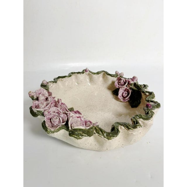 Gold Pottery Vide-Poche with Floral Decorations, France, 1970s For Sale - Image 8 of 9