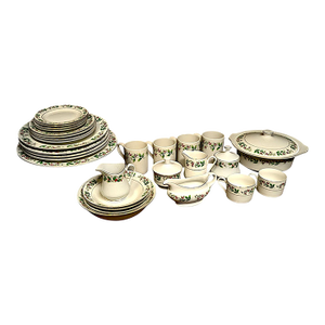 Late 20th Century Gibson Holiday Charm Holly Berry Dinnerware Place Setting for 4 - Set of 33 Pieces