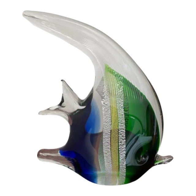 VTG Hand Blown Murano Style Glass Large Colorful Striped Fish Figurine Sculpture For Sale
