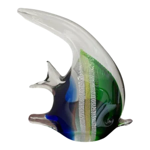 VTG Hand Blown Murano Style Glass Large Colorful Striped Fish Figurine Sculpture