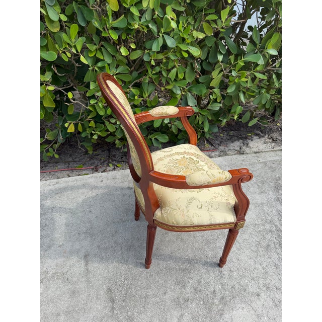 Vintage Fejomi Spanish Louis XVI Style Mahogany Bergère Armchair For Sale - Image 4 of 12
