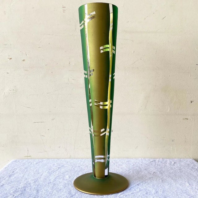 Mid-Century Modern Mid Century Modern Green and Gold Glass Vase For Sale - Image 3 of 9