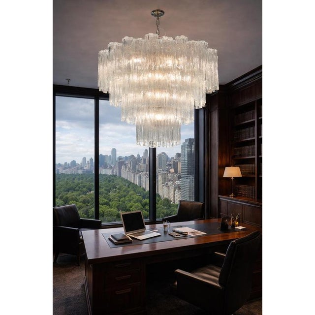 Italian Chandelier in Transparent Murano Glass, 1990, Set of 2 For Sale - Image 11 of 17