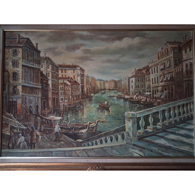 Mid-20th Century Venetian Canal Landscape Oil Painting Signed R. Millano For Sale In New York - Image 6 of 8