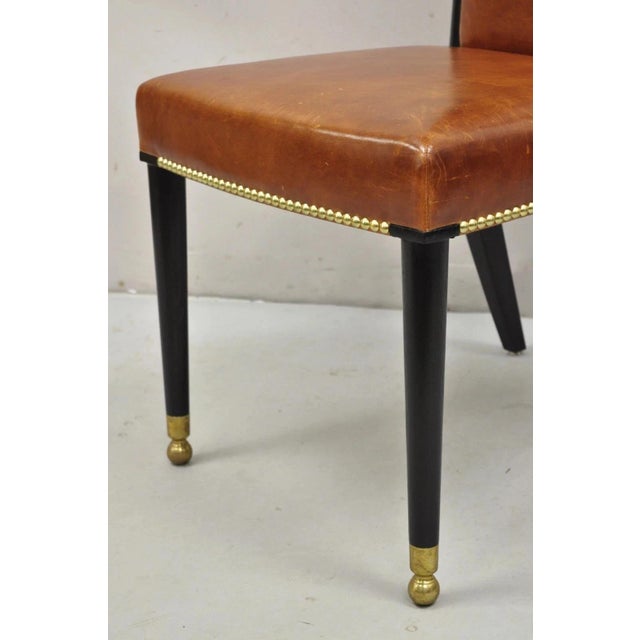 Brown Late 20th Century French Art Deco Style Brown Leather Ebonized Frame Dining Chairs - Set of 8 For Sale - Image 8 of 18