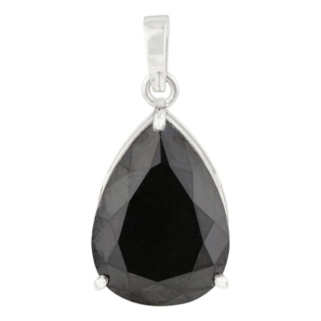 VRJewels 5.89ct Bold Black Diamond Pear Cut Solitaire Pendant in 14k White Gold For Sale