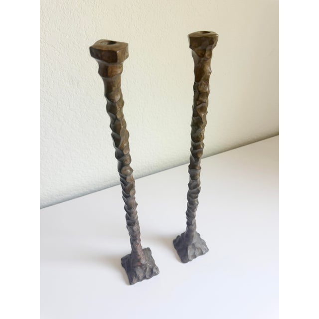 Metal Giacometti Style 19” Cast Bronze Candlesticks, a Pair For Sale - Image 7 of 10