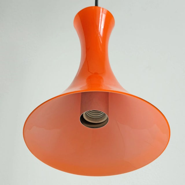 Orange Glass Trumpet Pendant Light by Peill & Putzler, 1960s For Sale - Image 3 of 7