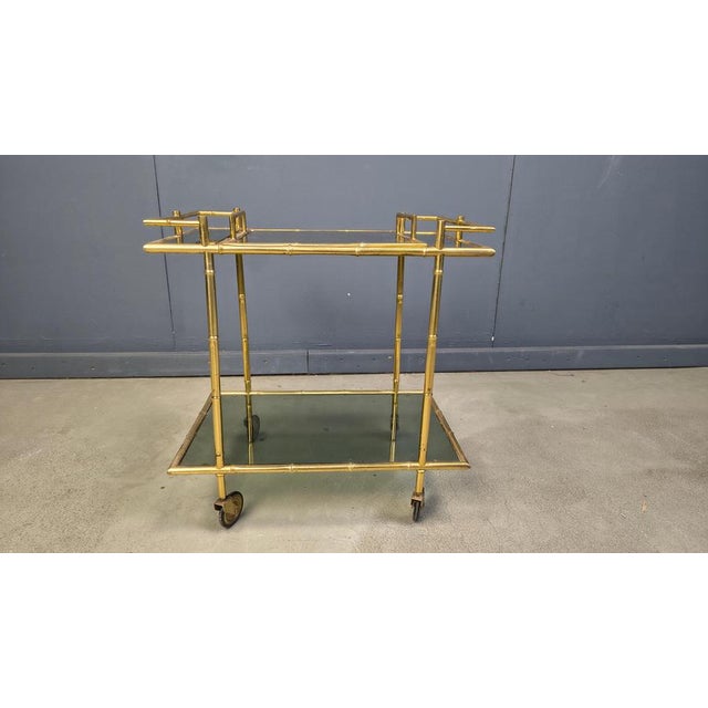 Vintage Brass Faux Bamboo Serving Cart, 1960s For Sale - Image 10 of 12