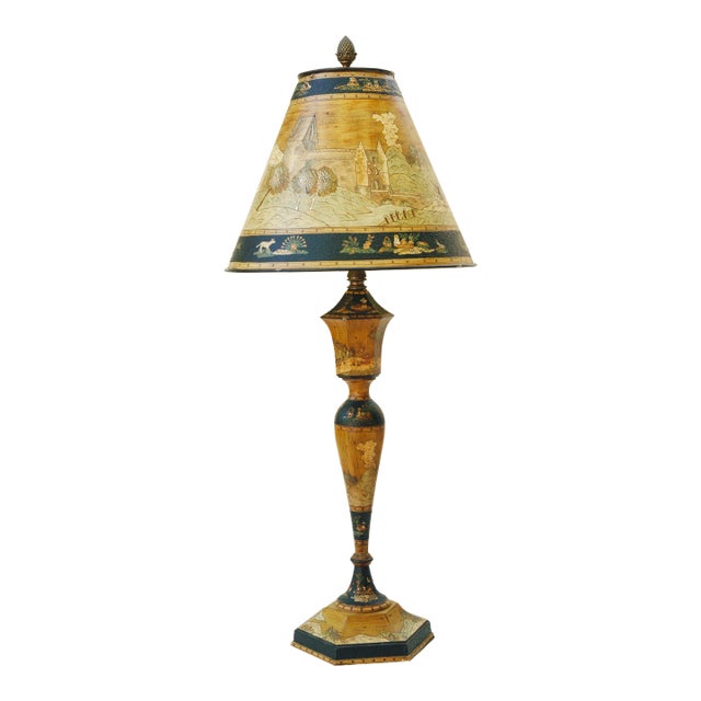 Wood Late 20th Century Folk Art Painted Metal Lamp For Sale - Image 7 of 9
