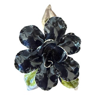 Vintage 1960’s Metal and Enamel Flower Brooch For Sale