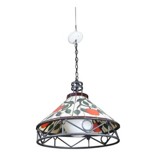 Tiffany Style Iron & Leaded Stained Glass Apple Vine Motif Pendant Light Lamp For Sale