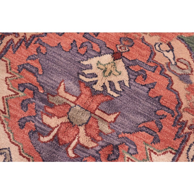 Green Shabby Chic Vintage‑Inspired Medallion Green/Ivory Hand Knotted Wool Rug - 7'11'' X 9'11'' For Sale - Image 8 of 9