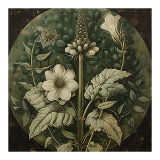 Original Botanical Print - Dark Green Grisaille For Sale