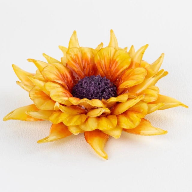 2000 - 2009 Cilea Paris Yellow and Orange Resin Brooch Giant Sunflower For Sale - Image 5 of 9