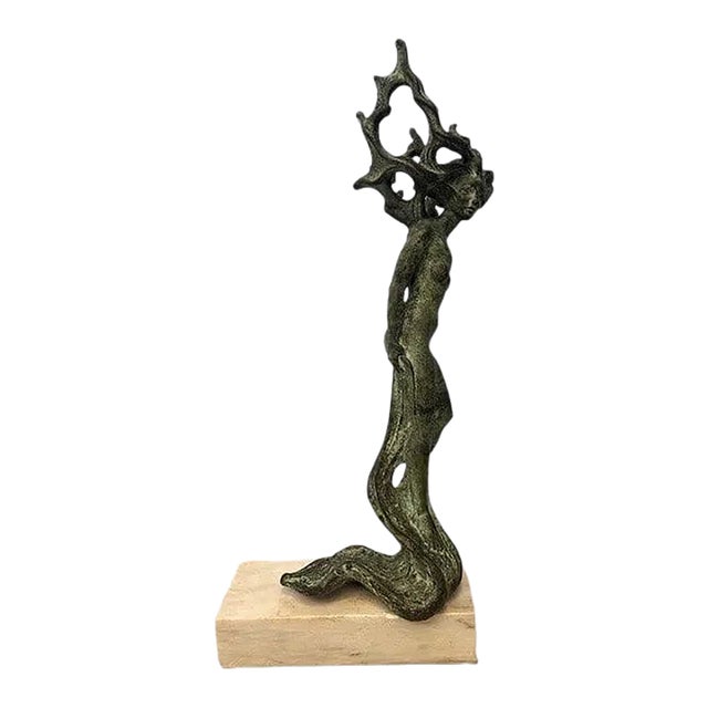 1940s Very Large Illegibly Signed Bronze Mermaid Sculpture For Sale