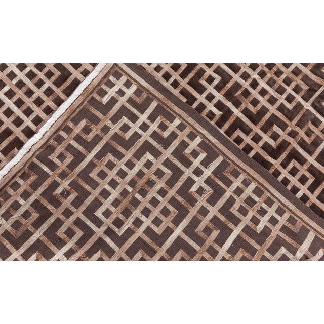 Chocolate Modern Pavilion Geometric Design Handmade Wool Rug by Dorie Leslie Blau For Sale - Image 8 of 8