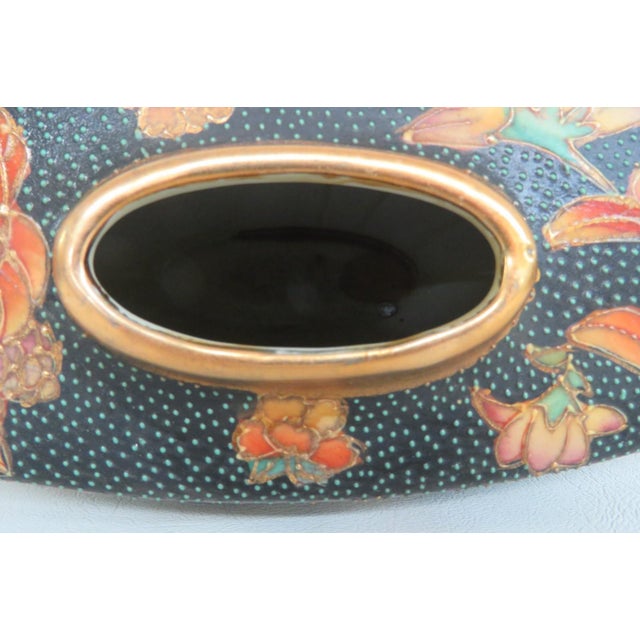 Satsuma Style Fan Shaped Pillow Vase Hand Painted Geisha and Flowers Motif 5056b For Sale - Image 11 of 18
