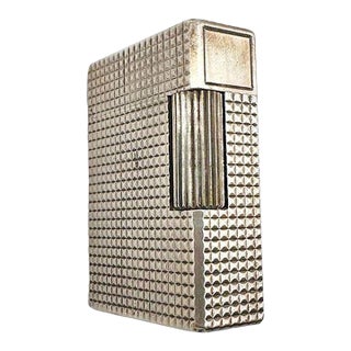 1970s French Modern Silver & Gold Plate Gas Pocket Guilloché Lighter by s.t. Dupont For Sale