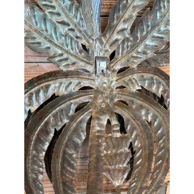 Pair of Handcrafted Haitian Recycled Steel Palm Tree Wall Sculptures For Sale - Image 9 of 12