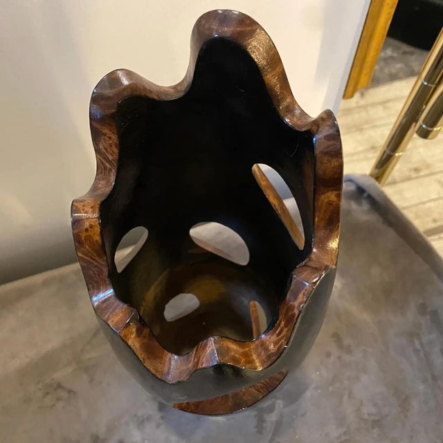 A 1980s Vintage Organic Modern Hand Carved Wood Sculptural Vase For Sale - Image 4 of 11