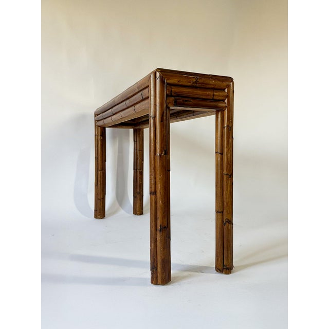 Hollywood Regency Spanish Bamboo and Smoked Glass Console Table, 1970s For Sale - Image 3 of 7