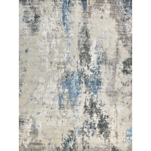 Exquisite Rugs Cosmo Hand-Knotted New Zealand Wool & Bamboo Silk Silver/Blue/Ivory Rug-10'X14' For Sale