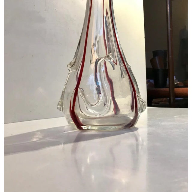 Large Art Nouveau Glass Vase with Cherry Threading, 1910s For Sale - Image 5 of 11