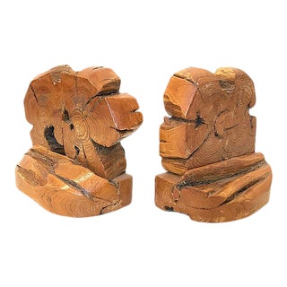 1970s Bohemian Organic Wood Bookends - a Pair For Sale