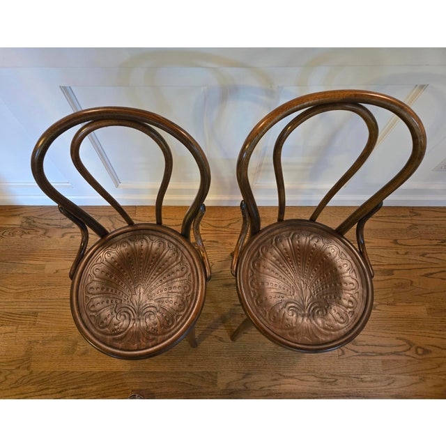 Antique Art Nouveau Bentwood Chairs With Embossed Seats, Pair For Sale - Image 4 of 6