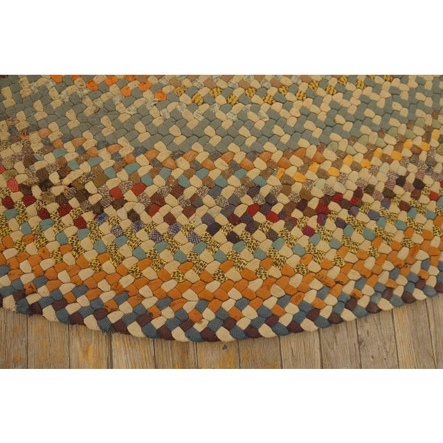 1930s 1930s Multicolor Abstract Folk Art Antique American Round Braided Rug 8' X 8' Cotton Carpet For Sale - Image 5 of 11