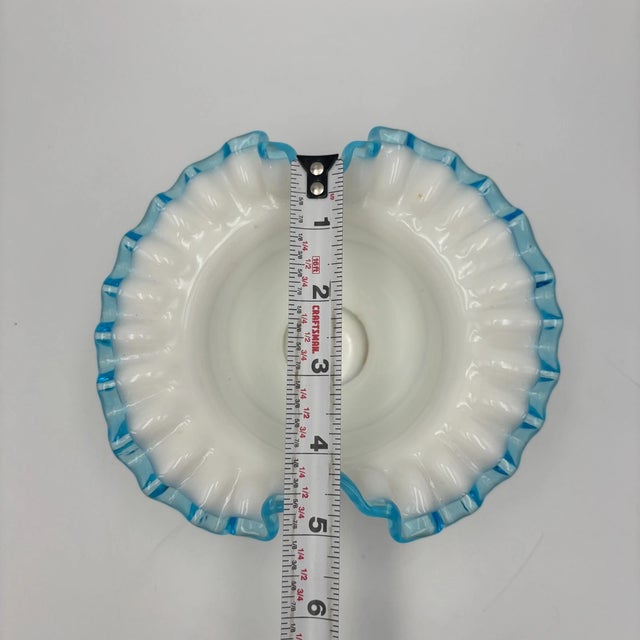Vintage Fenton Milkglass Aqua Crest Crimped Round Bowl For Sale In Orlando - Image 6 of 6
