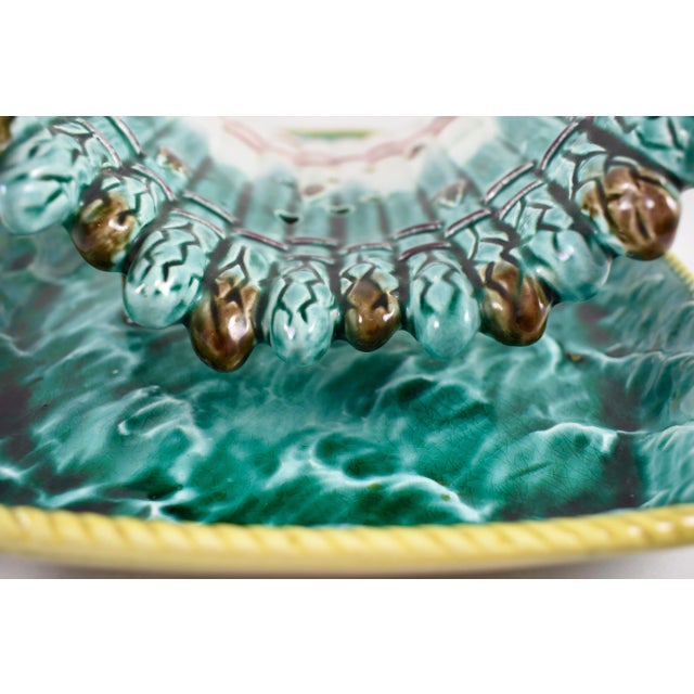 19th Century English Majolica Ocean Waves Asparagus Server Cradle For Sale - Image 10 of 11